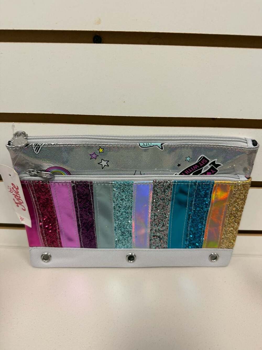 Justice Girls Holographic Multi-Colored Glitter Binder Pencil Pouch NWT